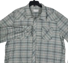 Tecovas Western Shirt Mens 2XL Green Beige Plaid Pearl Snap Rodeo Cowboy LS