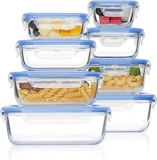8 Pack Glass Meal Prep Containers with Airtight Lids | BPA-Free, Oven & Microwav