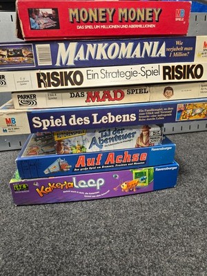 8x Brettspiele Konvolut Mad Risiko Spiel des Lebens Auf Achse Kakerlaloop