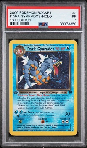 2000 POKEMON ROCKET 1ST ED #8 DARK GYARADOS-HOLO PSA 1