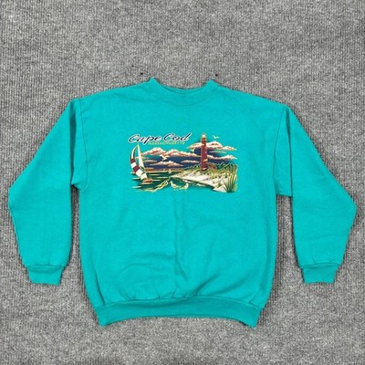Vintage 90s Cape Cod Massachusetts Tultex Sweatshirt Large Teal Graphic Crewneck