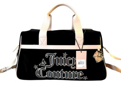 Juicy Couture Velour Weekender Duffle Bag Liquorice Pink Butterfly Charm Travel 