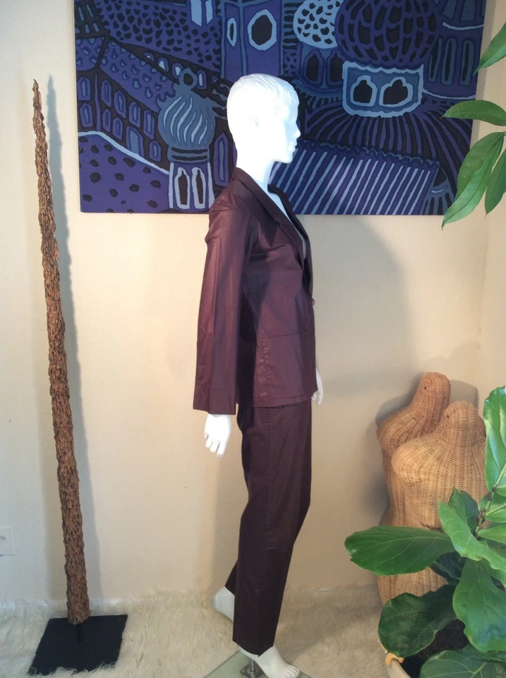 Traje Pantalón JouJou Jou Nueva York Vintage Años 70 Borgoña 100% Algodón Encerado Talla 9-10 Foto 4 de 4