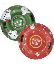 2PK 34 Inches Inflatable Snow Tubes Heavy Duty Inflatable 0.6mm 2 Sides Handle