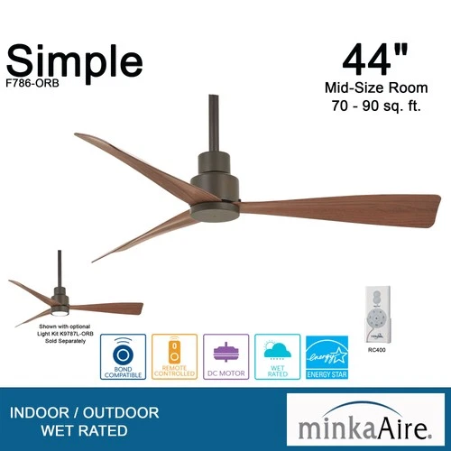 Minka Aire Simple 44"  - Medium Maple 3-Blade Remote Control - Picture 7 of 8