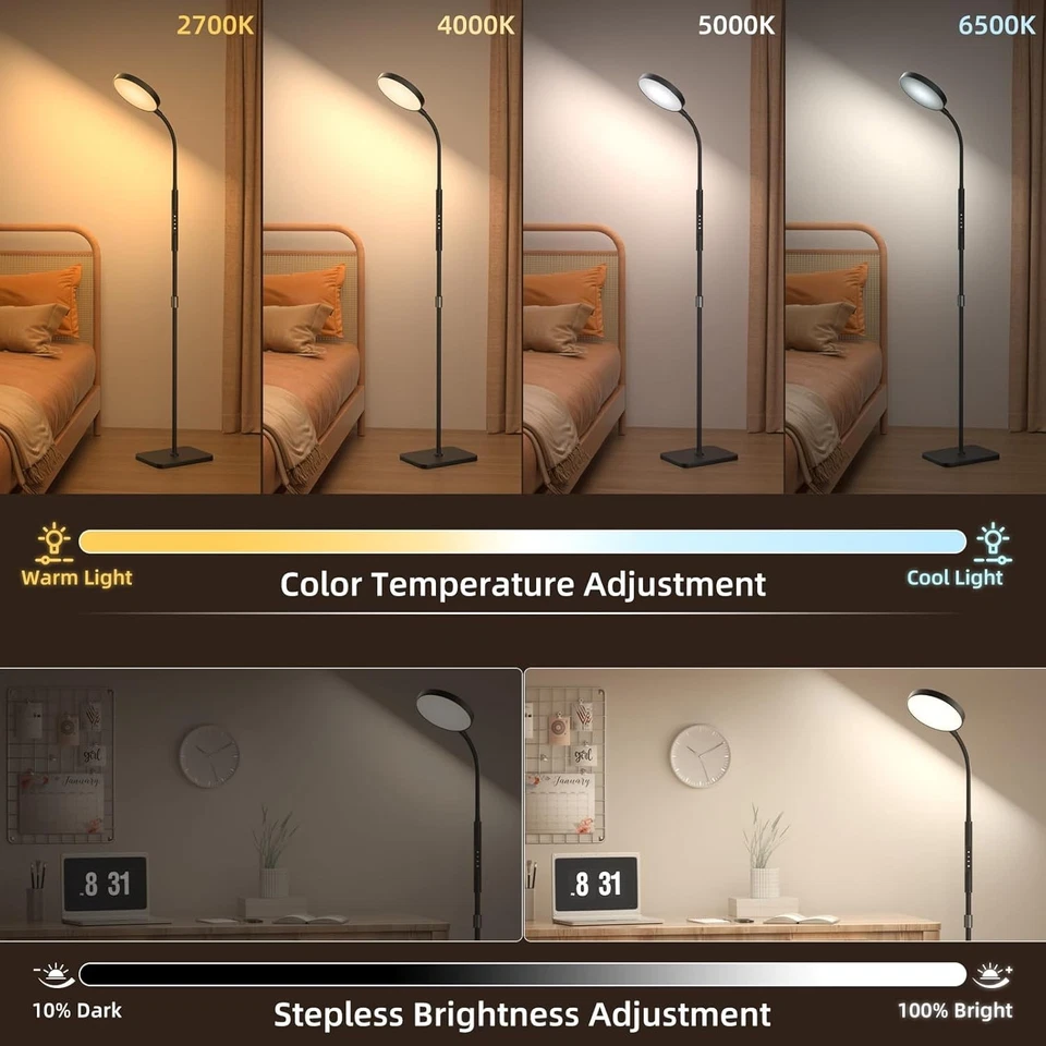 Lámpara de Pie, Lámparas de Pie Altura Ajustable para Salón Dormitorio, 120 LED Su... Foto 4 de 4