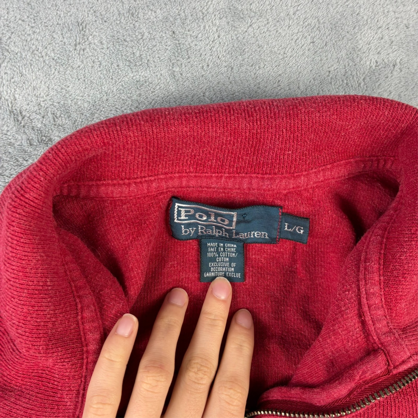 Vintage Polo Ralph Lauren 1990's Red Size Large 1/4 Quarter Zip Pullover Jumper image 5