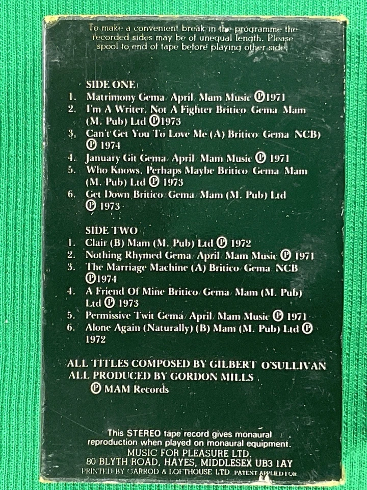 Gilbert O’Sullivan - Greatest Hits (Cassette) - Image 2 of 4
