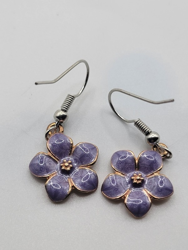 Sweet Cherry Blossom Flower Dangle Earrings Multicolor Enamel Drop Purple