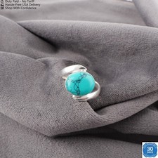 Christmas Deal Oval Blue Turquoise Band Wedding Ring Jewelry 925 Sterling Silver