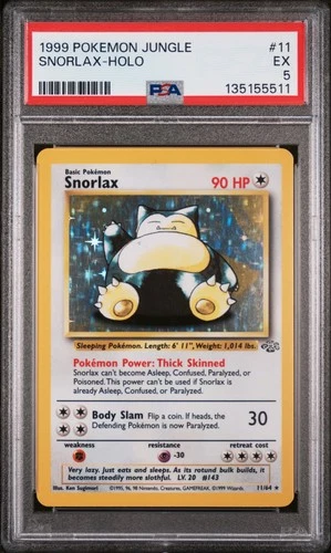 1999 POKEMON JUNGLE #11 SNORLAX-HOLO PSA 5