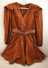Ulla Johnson Sz 10 Burnt Orange Corliss Belted Cotton-Poplin Mini Dress $395