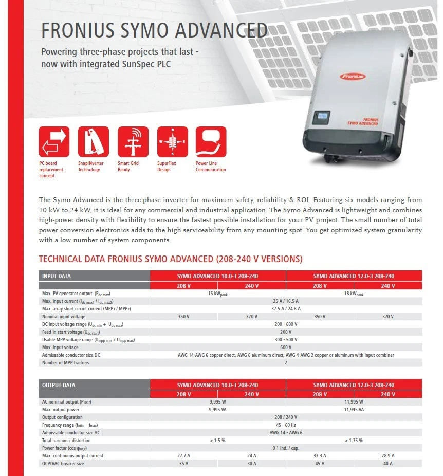 Inversor Avanzado Fronius Symo 10.0-3-M 10kW 3 Fases Atado a la Red NUEVO SN 34679666 Foto 3 de 4