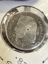 1869 A FRANCE  1 Franc Coin - .835 Silver Coin - Napoleon III