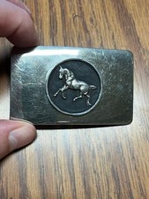 Vintage Horse Belt Buckle Western wild Horse Black Background Metal