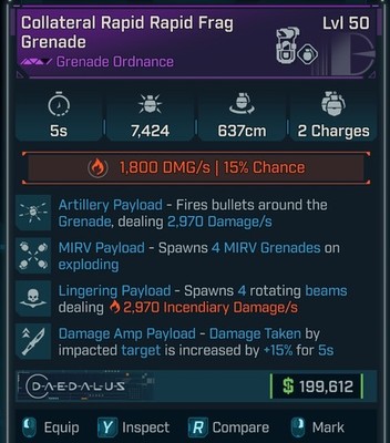 Borderlands 4 (BL4)   MODDED Frag Grenade   (LOW CD/MASS FIRE EXPLOSIONS) (Art)