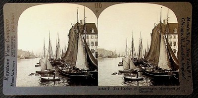 Copenhagen Harbor Stereoview Keystone View Co. Denmark 1900s Curved Mount