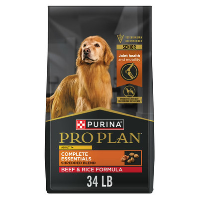 Purina Pro Plan Senior Shredded Blend Beef & Rice Formula Dry Dog Food, 34 lb