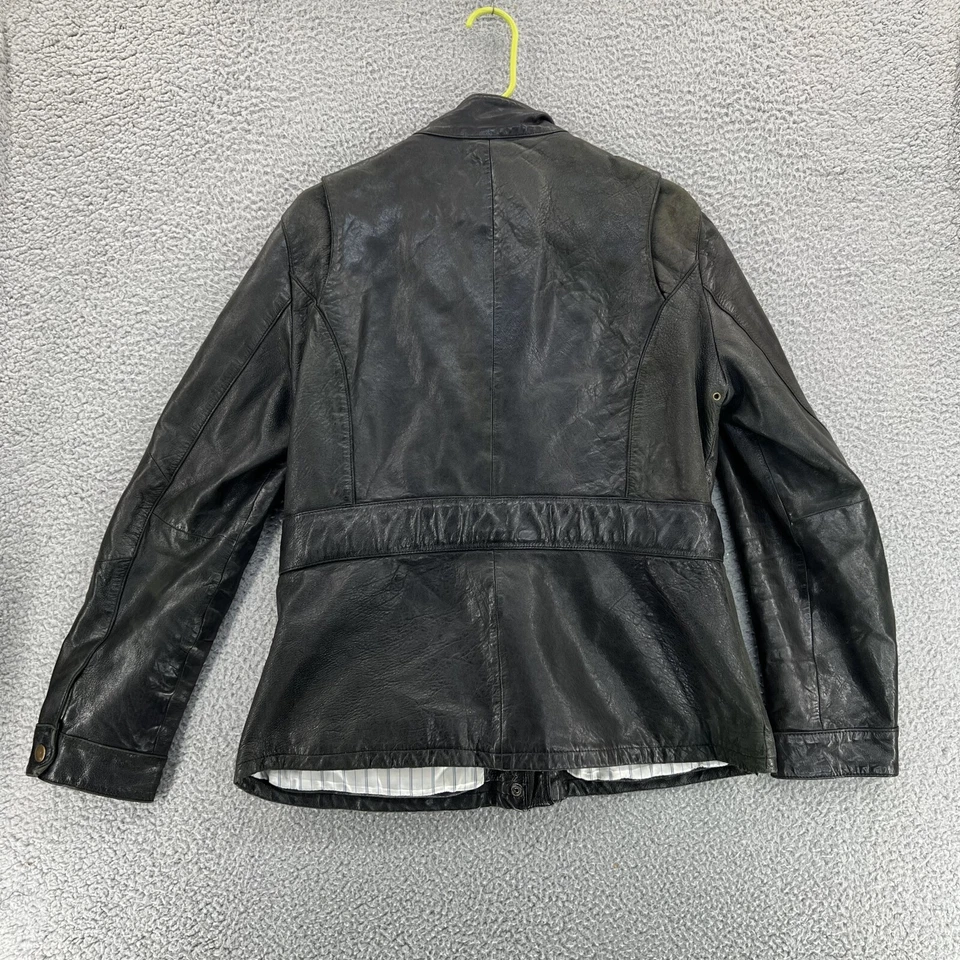 GAP Genuine Leather Jacket Men's Medium Solid Black Belted Motorcycle - READ - Image 3 of 4