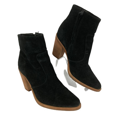 Gianni Bini Tovyy Boots Womens Sz 6.5 Black Suede Block Heel Zip Ankle