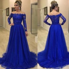 Royal Blue Mother of Bride Dresses Off the Shoulder Long Sleeves Tulle Dresses