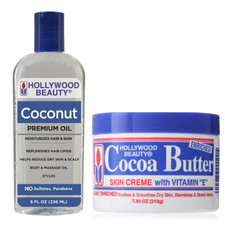 Hollywood Beauty Coconut oil 8oz, Cocoa Butter 7.5oz Set Moisturize Hair  Skin