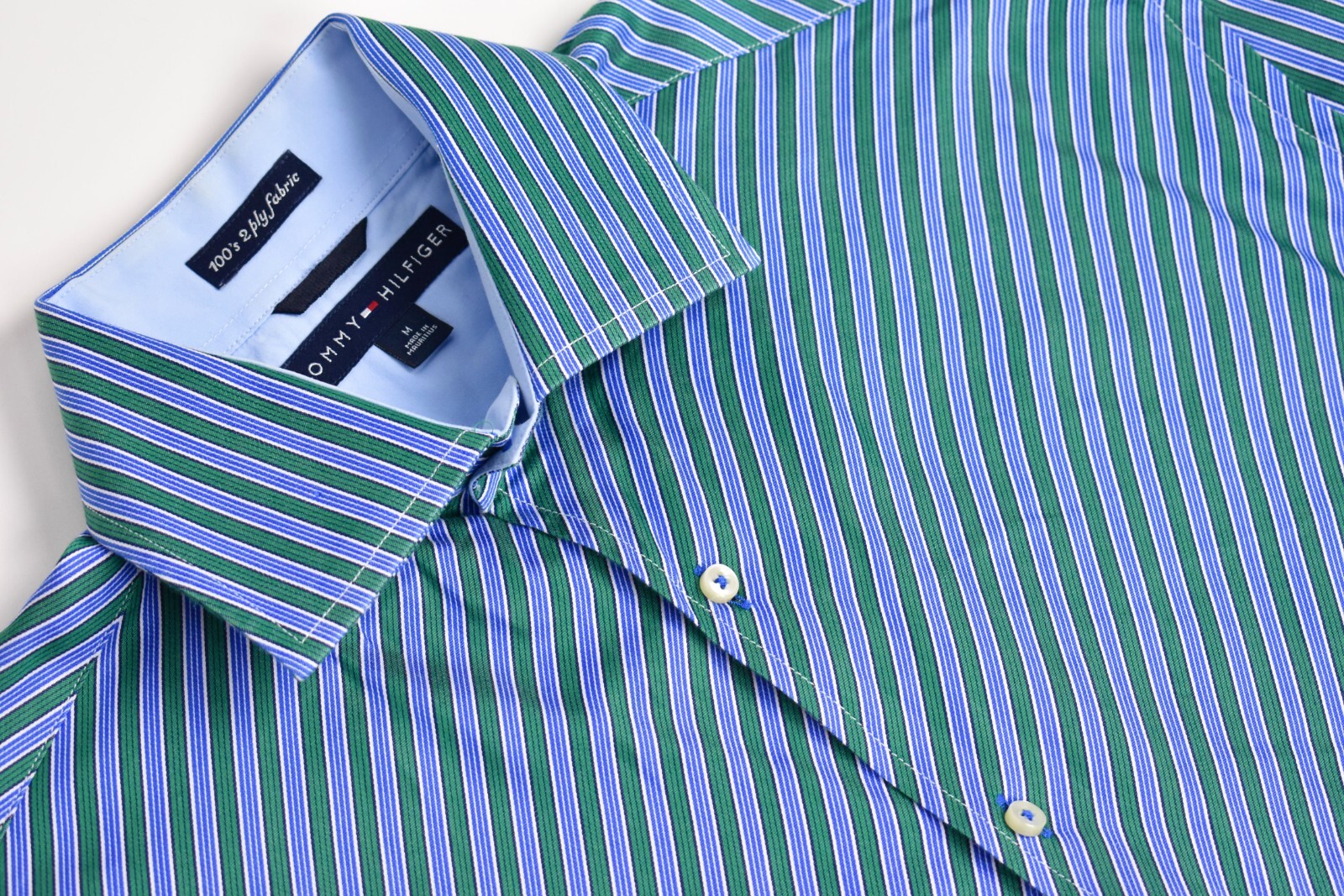 Tommy Hilfiger Green/Blue Diagonal Striped Spread… - image 1