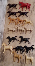 17 Vntg HARD Plastic Playset Cowboy HORSE  SADDLE Lot - Lido, Marx, Mpc, Bergen