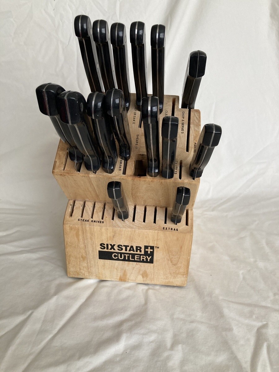 Six Star Cutlery Ronco Rocker 30 Slot Labeled Oak Knife Block with