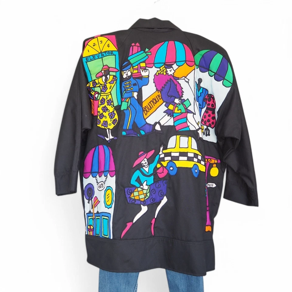 Silkscapes Vintage Años 80 90 "Compras" Arte para Usar Chaqueta Relajada Para Mujer S Foto 2 de 4