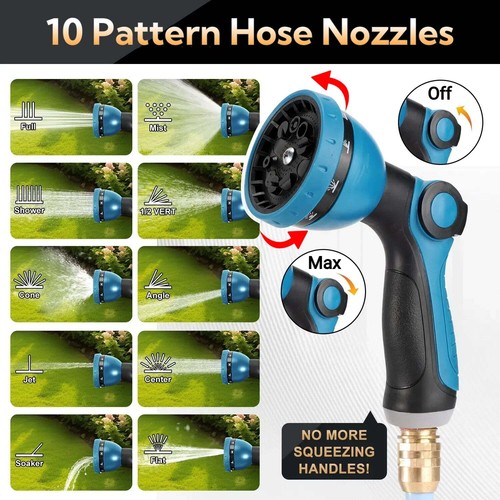 75FT Expandable Garden Hose Flexible No Kink Brass Fittings Spray Nozzle Blue - Picture 9 of 11
