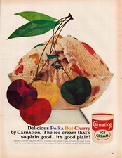 Carnation Ice Cream Polka Dot Cherry 1966 Print Ad 10.5 x 13.5