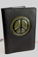 Oberon Design Leather ICON Journal Cover 6" x 9" PEACE SIGN - FERN/BLACK