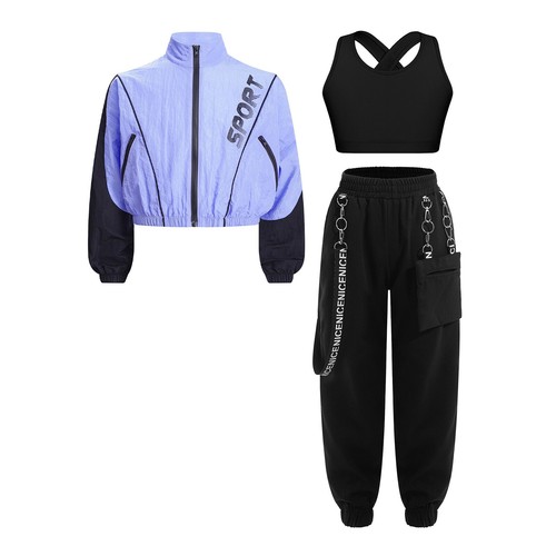 Kids Girls Crop Tops With Pants Active Tracksuit Performance Sweatsuit Youth - Picture 40 of 59