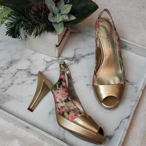 Anne Klein IFlex Women's Sz 7.5 Floral Gold Peep Toe Slingback Heels AK7RYONS | eBay