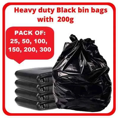 EXTRA STRONG HEAVY DUTY BLACK BIN LINERS BAGS RUBBISH WASTE REFUSE SACKS 200G UK - Image 1 of 3