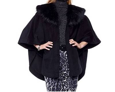 Women's Winter Fall Black Cape faux fur Wrap Coat jacket poncho