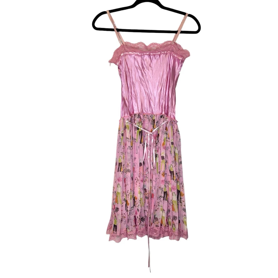 Mini Vestido Ilustrado Vintage Y2K LM Lulu Rosa Coqueta Cinta Encaje 0/XS Foto 2 de 4