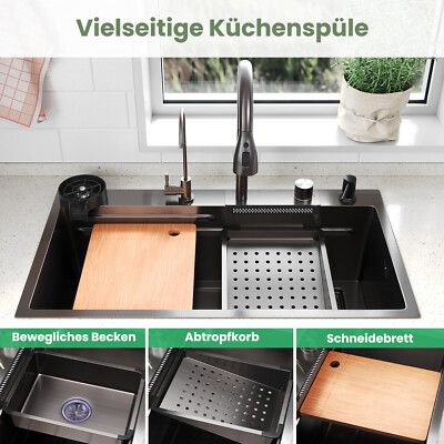 Spülbecken Edelstahl Küchenspüle Wasserfallspüle Einbauspüle Küchenarmatur Spüle