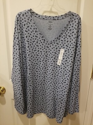Sonoma Women L/S Vneck Tee Nautical Mist Floral Size 4X Long