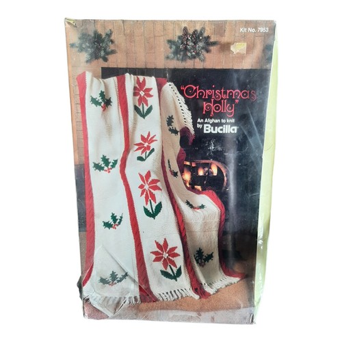 Vintage Bucilla Christmas Holly Afghan Blanket 44"x66" Knit Kit 7953 eBay