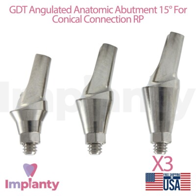 3x GDT Anatomic Angulated Prosthetic 15° RP Conical Connection Hex 2.65mm Lab