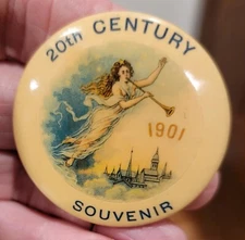 1901 Welcome 20th CENTURY SOUVENIR Large Size Pinback 1 3/4"