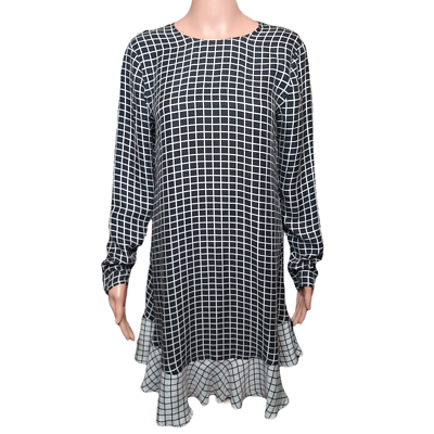 rachel zoe black and white dress Rachel Zoe Black & White Plaid 100% Silk Dress size 6 Long Sleeve