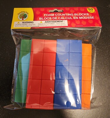 Teaching Tree (50) Foam Math Counting Blocks Square Green, Blue, Orange, Red EUC