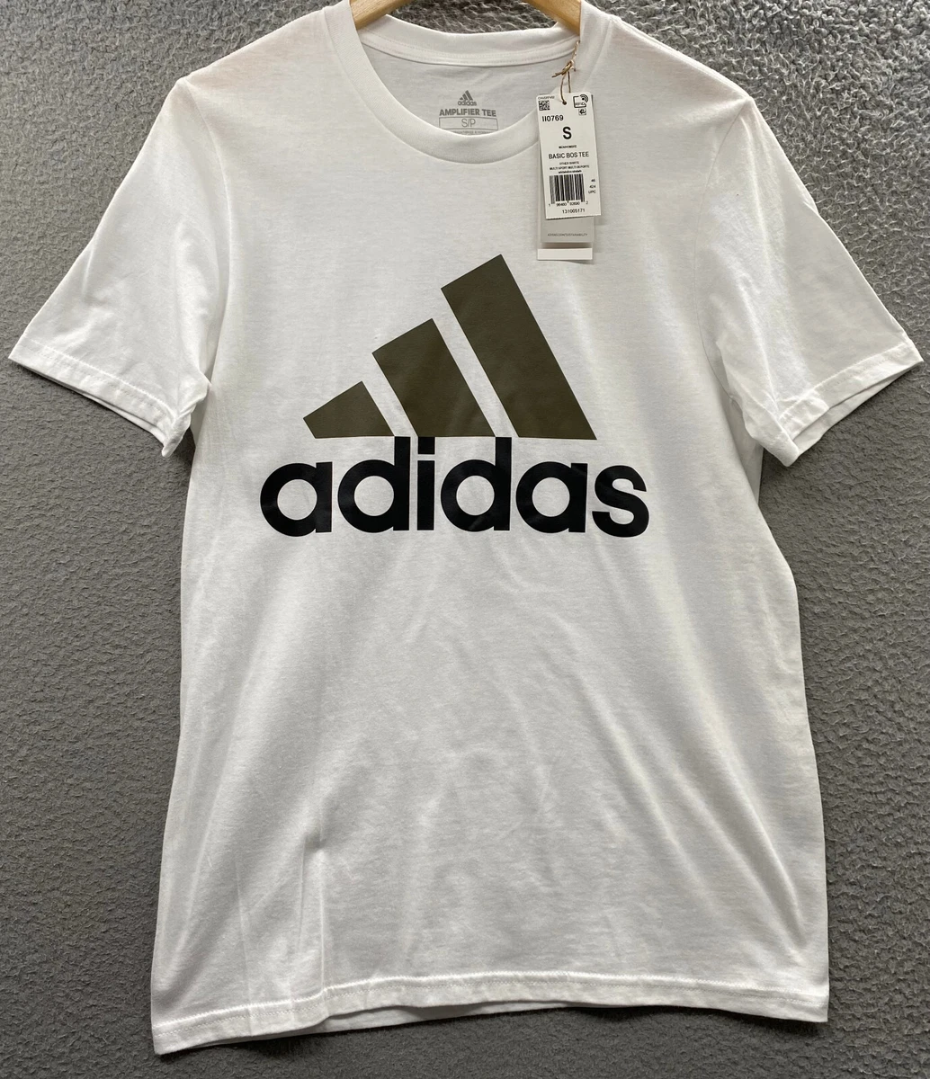 Adidas Shirt Adult Small White Green Spell Out Trefoil Logo Cotton