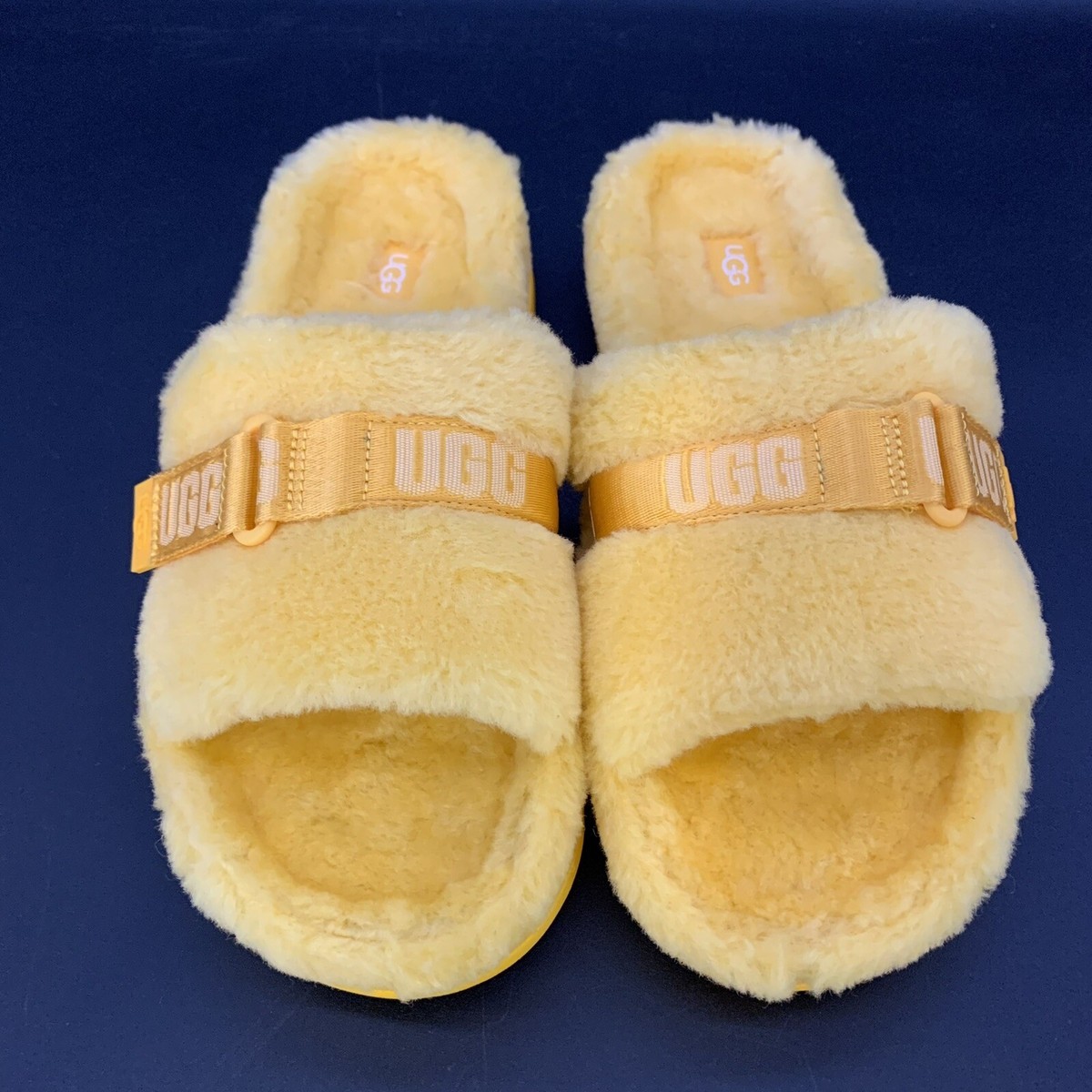 UGG FLUFF UP SLIDE SLIPPER MEN SIZE US SUMMER YELLOW SHEEPSKIN