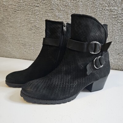 TAMARIS Heel Bootie Boots in Black Size Zip W Buckles Size 8.5 EU 39 