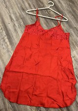VTG 90  s Sleep Solutions USA Made Women  s Red Silky Satin Laced Bodies Chemise M