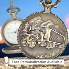 Trucker Pocket Watch - Gift for Truck Driver, Big Rig Operator, 18 Wheeler